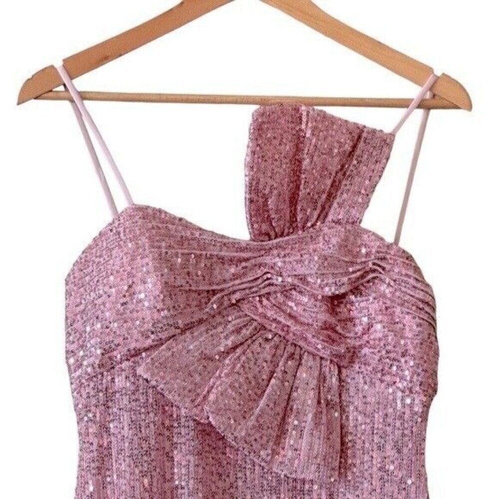 ANTHROPOLOGIE MAC DUGGAL Sequined Faux Bow Column Gown Pink Sequin Size 6 NEW - Picture 10 of 14